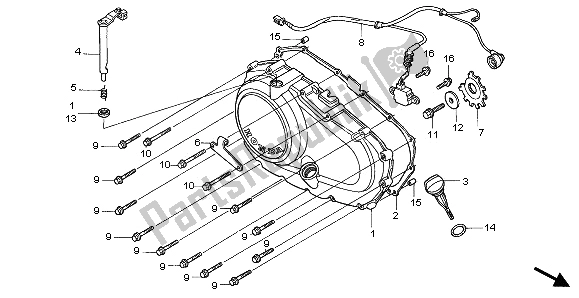 Alle onderdelen voor de Rechter Carterdeksel van de Honda CB 500 1997