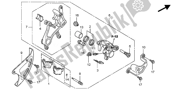 All parts for the Rear Brake Caliper of the Honda CRF 250X 2008