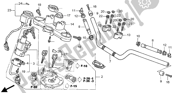 Alle onderdelen voor de Handvatpijp & Hoogste Brug van de Honda NT 650V 2004