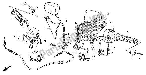 Todas las partes para Interruptor Y Cable Y Espejo de Honda FES 125A 2012