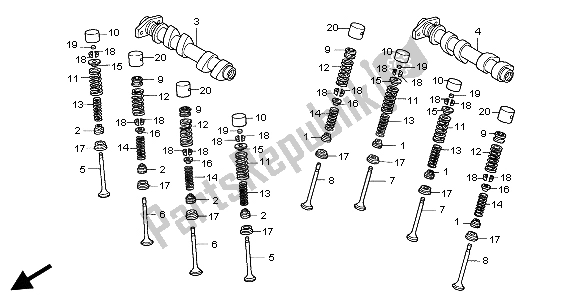 Tutte le parti per il Albero A Camme E Valvola (posteriore) del Honda VFR 800 2004