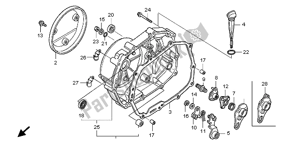 Alle onderdelen voor de Rechter Carterdeksel van de Honda ANF 125 2007