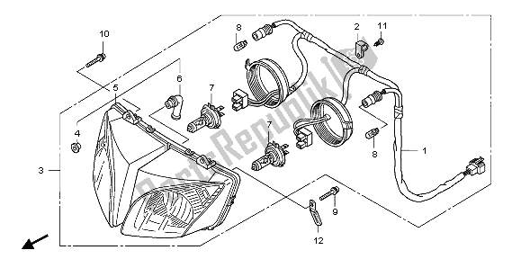 All parts for the Headlight (uk) of the Honda CBF 1000T 2007