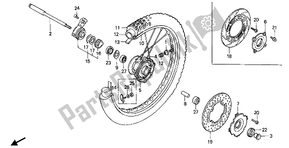 All parts for the Front Wheel of the Honda XR 600R 1989