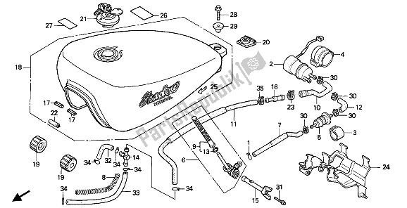 All parts for the Fuel Tank of the Honda VT 600 CM 1991