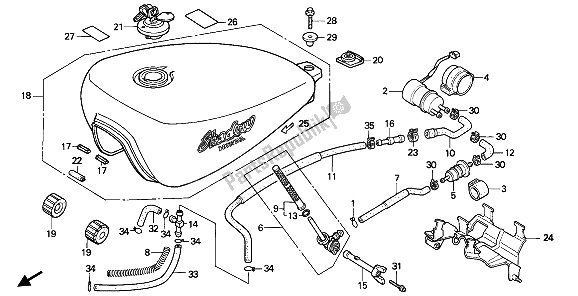 All parts for the Fuel Tank of the Honda VT 600 CM 1991