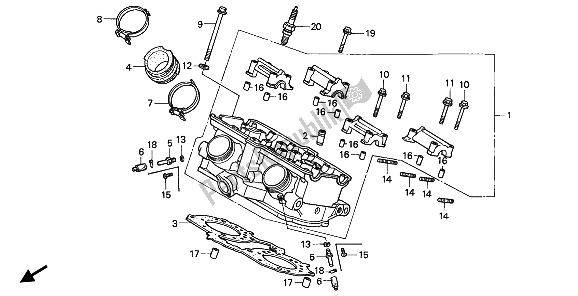 All parts for the Cylinder Head (rear) of the Honda VFR 750F 1993