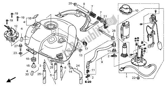 All parts for the Fuel Tank of the Honda NT 700V 2007