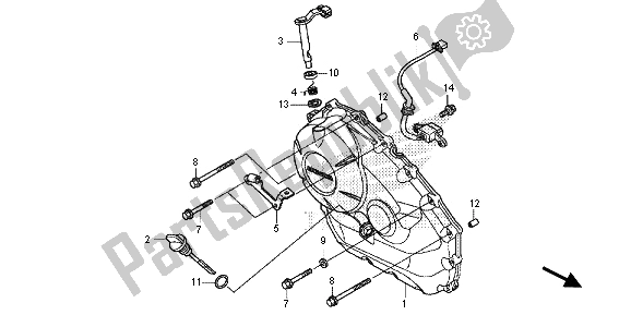 Alle onderdelen voor de Rechter Carterdeksel van de Honda NC 700S 2013