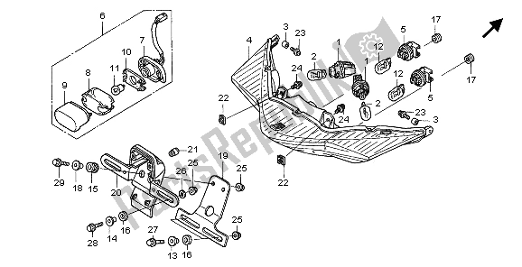 All parts for the Rear Combination Light of the Honda VFR 800 2006