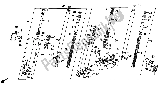 All parts for the Front Fork of the Honda CBR 600F 1990