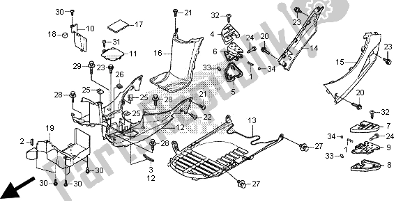 Todas las partes para Panel De Piso Y Escalón Del Pasajero de Honda SH 300R 2013