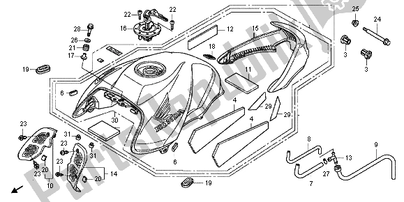 Alle onderdelen voor de Benzinetank van de Honda CB 1000R 2012
