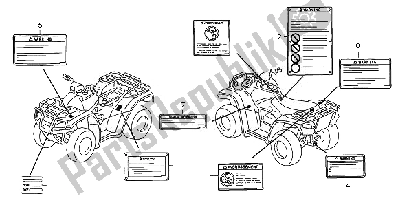 Alle onderdelen voor de Waarschuwingsetiket van de Honda TRX 500 FA Fourtrax Foreman Rubicon 2008