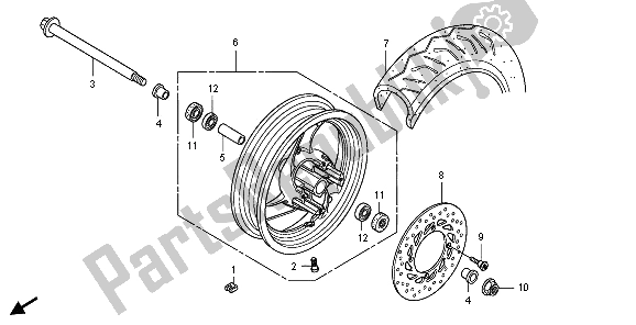 All parts for the Front Wheel of the Honda FES 150 2009