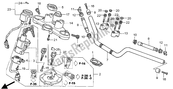 All parts for the Handle Pipe & Top Bridge of the Honda NT 650V 1998
