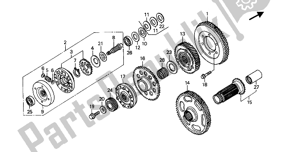 All parts for the Primary Drive Gear of the Honda GL 1500 1989