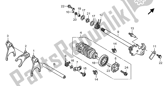 All parts for the Gearshift Drum of the Honda CB 600F3 Hornet 2009