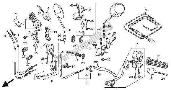 All parts for the Handle Lever & Switch & Cable of the Honda XL 125V 2004