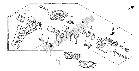 Todas las partes para Pinza De Freno Trasero de Honda XL 1000V 2002