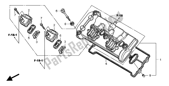 All parts for the Cylinder Head Cover of the Honda CB 600F3 Hornet 2009