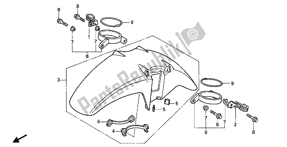 All parts for the Front Fender of the Honda CB 1000F 1993