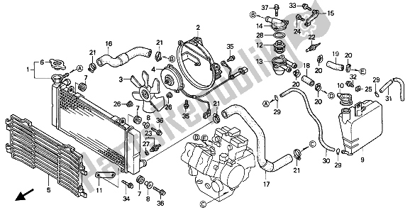 All parts for the Radiator of the Honda VFR 750F 1994