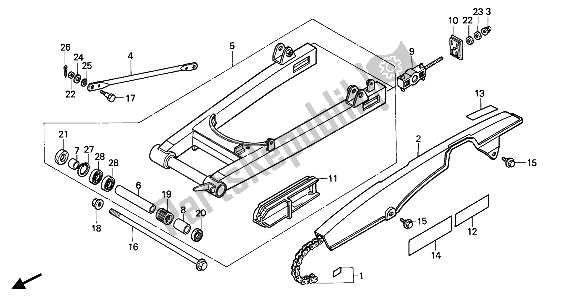 All parts for the Swingarm & Chain Case of the Honda CB 450S 1986