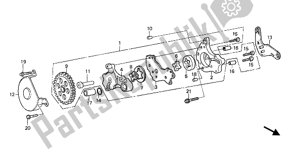 All parts for the Oil Pump of the Honda XR 250R 1990