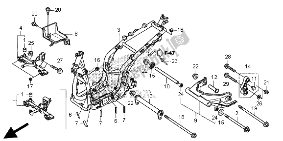 Alle onderdelen voor de Frame Lichaam van de Honda SH 300 2013