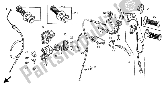 Todas las partes para Manejar La Palanca Y El Cable Del Interruptor de Honda CR 125R 2001