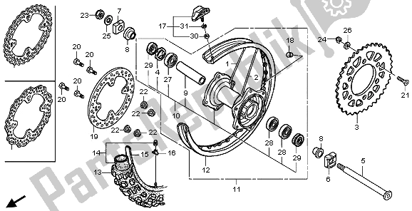 Todas as partes de Roda Traseira do Honda CRF 250R 2006