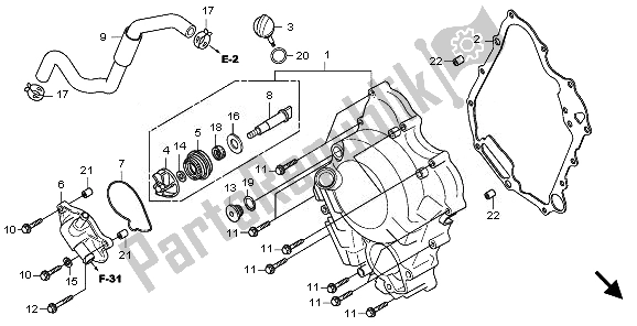 Alle onderdelen voor de Rechter Carterdeksel & Waterpomp van de Honda SH 300A 2011