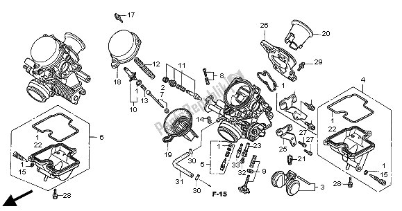 All parts for the Carburetor (component Parts) of the Honda CBF 500 2004