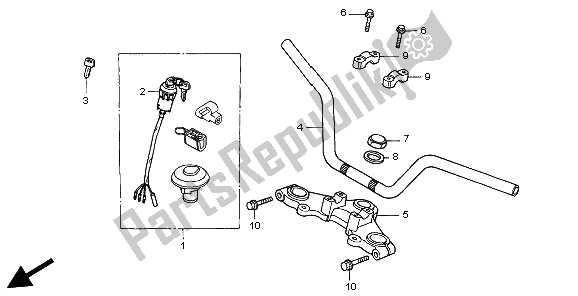 All parts for the Handle Pipe & Top Bridge of the Honda CG 125 1998