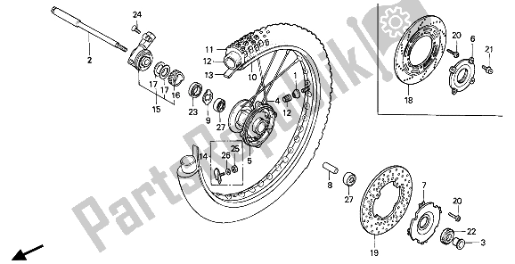 All parts for the Front Wheel of the Honda XR 600R 1986