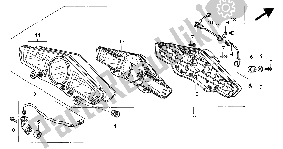 All parts for the Meter (mph) of the Honda VFR 800 2004