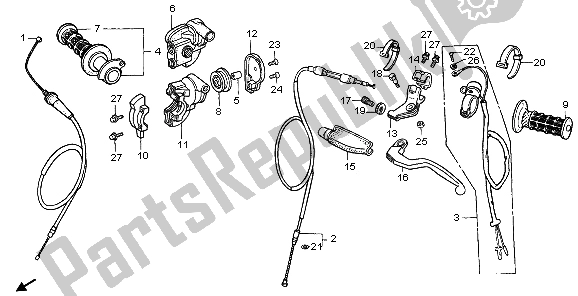 All parts for the Handle Lever & Switch Cable of the Honda CR 125R 1998