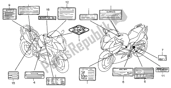 Tutte le parti per il Etichetta Di Avvertenza del Honda VFR 800 2003