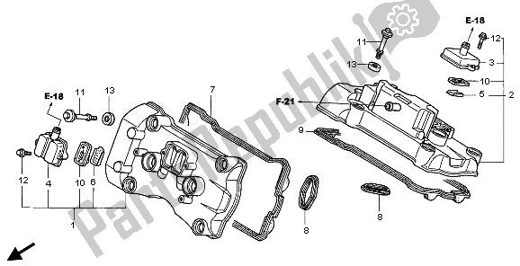 All parts for the Cylinder Head Cover of the Honda VFR 800A 2008