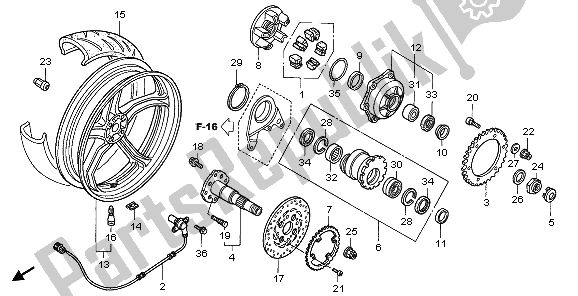 All parts for the Rear Wheel of the Honda VFR 800A 2006