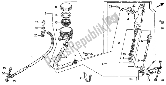 All parts for the Rear Brake Master Cylinder of the Honda XRV 750 Africa Twin 1993