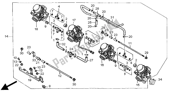 Tutte le parti per il Carburatore (assy.) del Honda CB 600F2 Hornet 2000