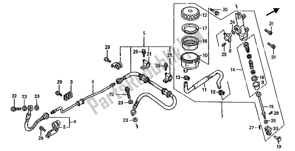 All parts for the Rear Brake Master Cylinder of the Honda ST 1100 1992