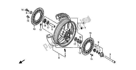 All parts for the Front Wheel of the Honda ST 1100 1993