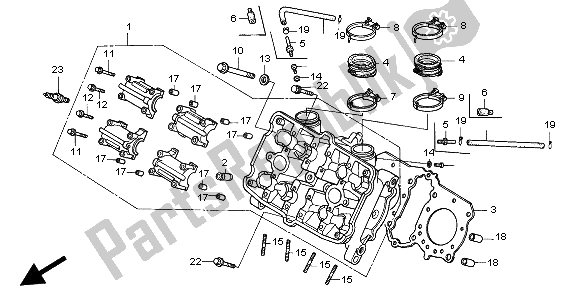 Alle onderdelen voor de Cilinderkop (voorzijde) van de Honda VFR 750F 1997