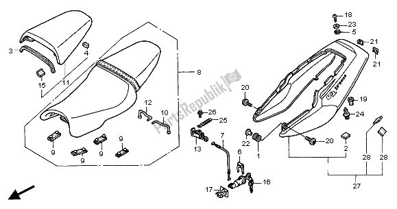 All parts for the Seat & Rear Cowl of the Honda VTR 1000F 2001