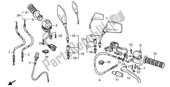 All parts for the Handle Lever & Switch & Cable of the Honda CB 250 1996