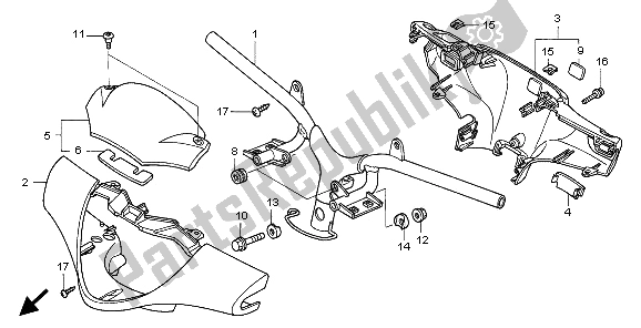 All parts for the Handle Pipe & Handle Cover of the Honda SH 150 2006