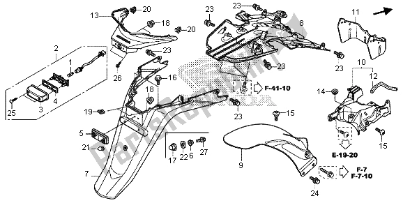 All parts for the Rear Fender & Licence Light of the Honda SH 125A 2013